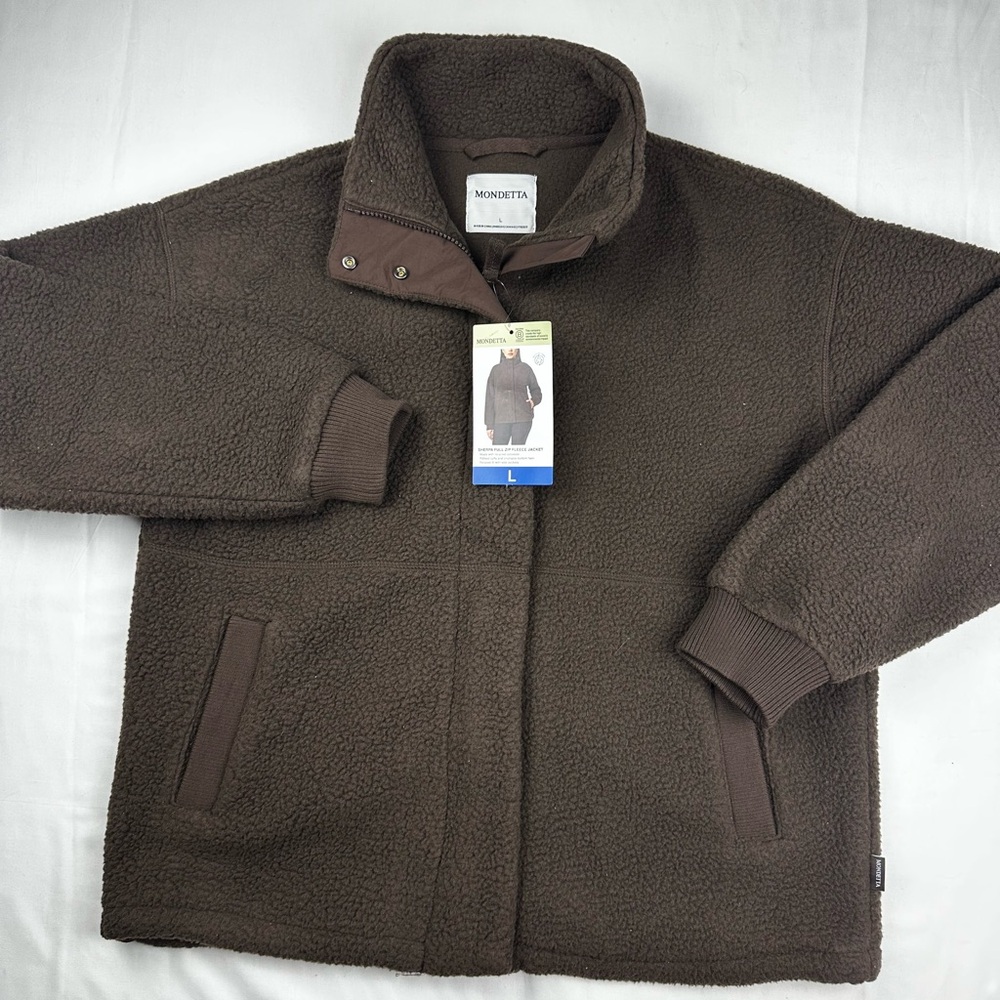 Mondetta Brown full zip Sherpa Fleece Jacket New size Large